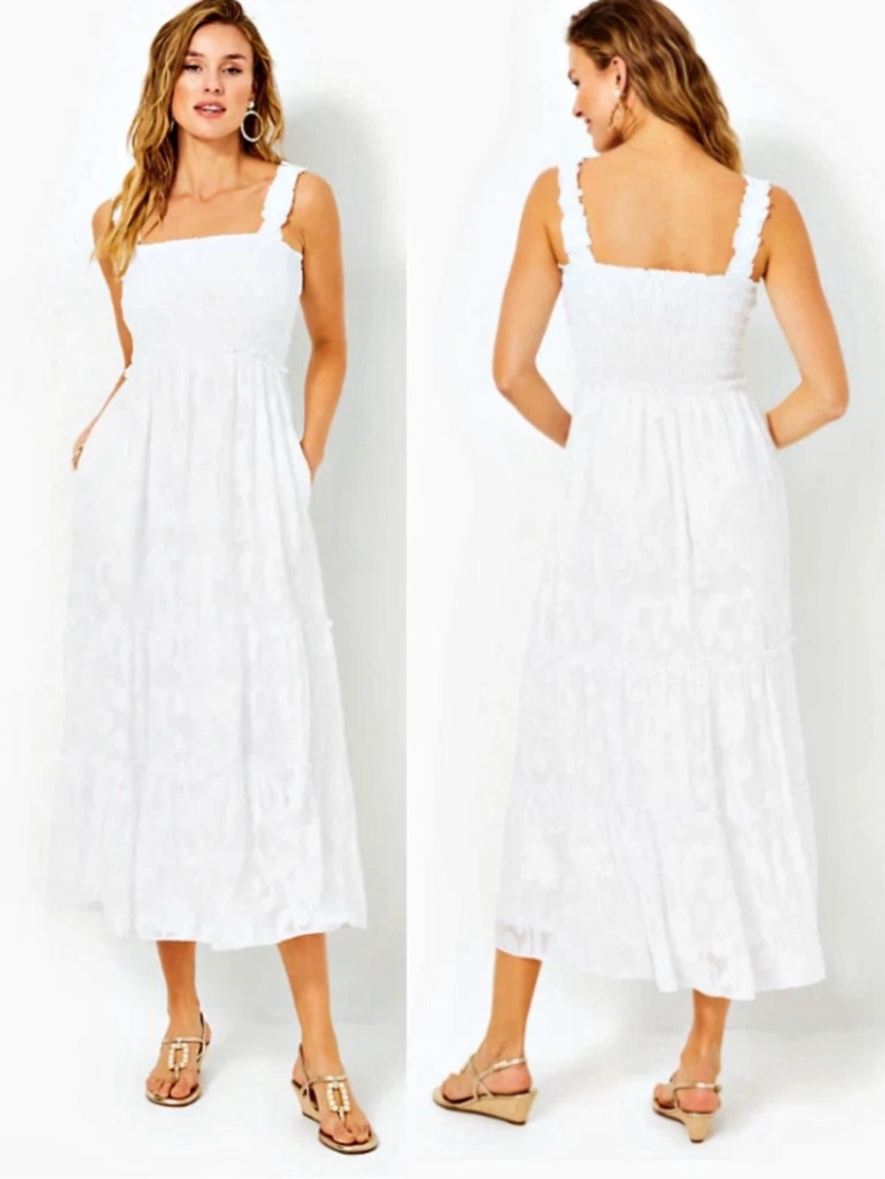 LILLY PULITZER Hadly Smocked Bodice Maxi Dress Resort White Crepe Swirl  XL $248 - Picture 3 of 15